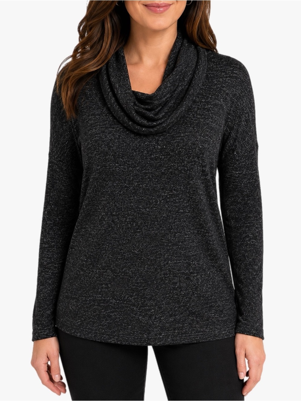 Cato Women’s Cowl Neck Sweater Charcoal Gray Marled Long Sleeve Size Large
